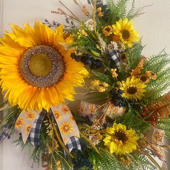Sunflower and Fern Wreath